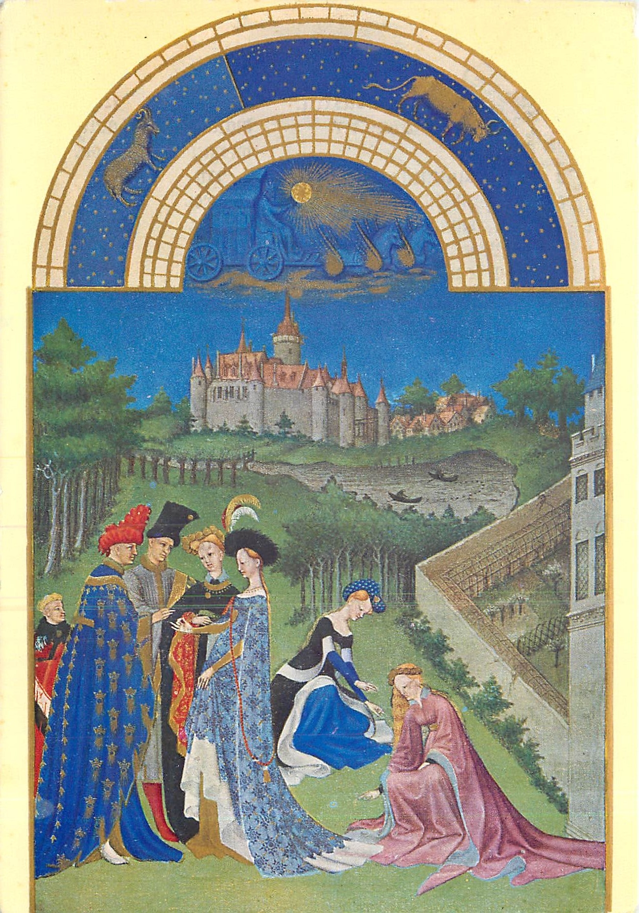 CPM Les tres riches heures du duc de Berry Chateau de Dourdan Avril Les accordailles 