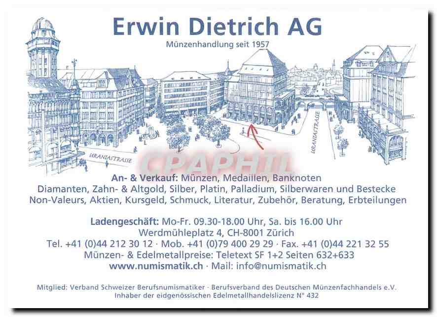 CPM Erwin Dietrich AG Munzenhandlung seit 1957 Pieces Numismatie Monnaie — Rückseite