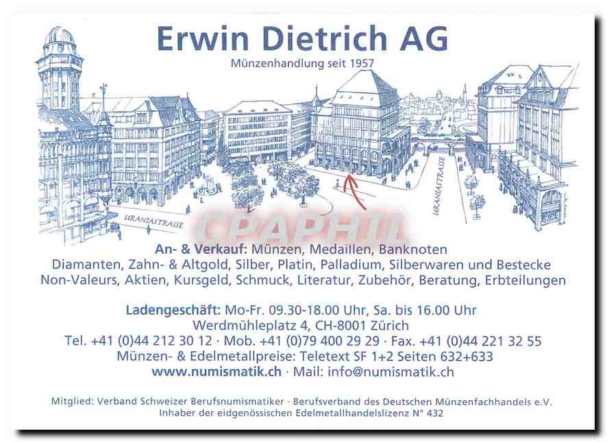 CPM Erwin Dietrich AG Munzenhandlung seit 1957  Monnaie — Verso