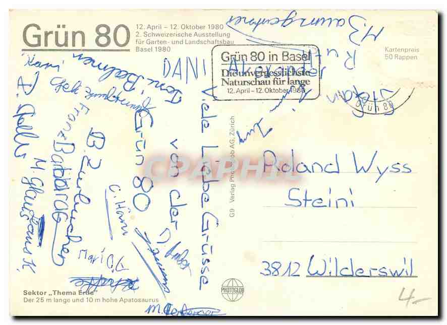 CPM Grun 80 Sektor Thema Ertie Dinosaure — Rückseite
