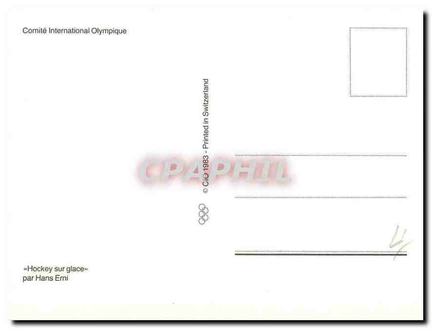 CPM Comite International Olympique Hockey sur glace par Hans Erni Jeux Olympiques — Rückseite