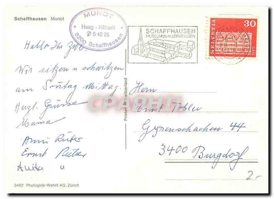 CPA Schaffhausen Munot  — Rückseite
