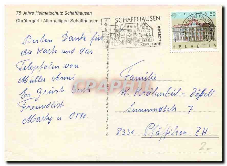 CPA Jahre Heimatschutz Schaffhausen  — Rückseite