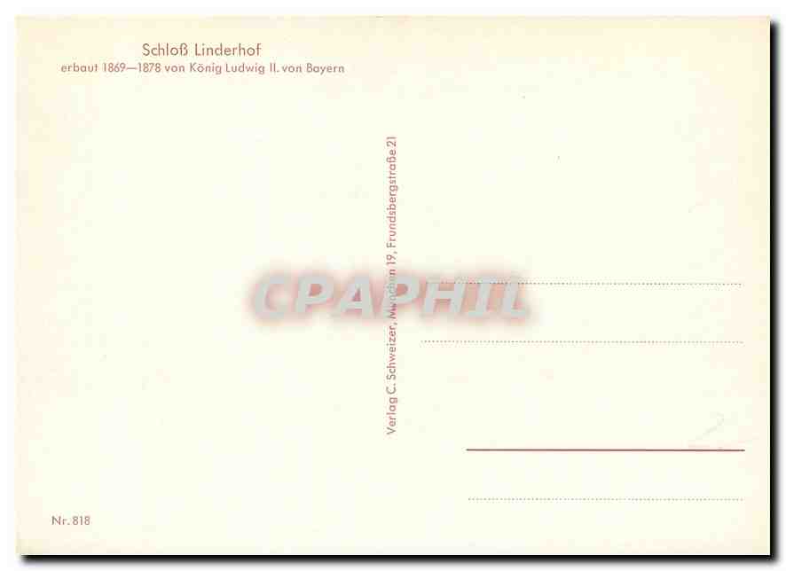 CPA Schlos Linderhof erbaut 1869 1878 von Konig Ludwig II von Bayern  — Rückseite