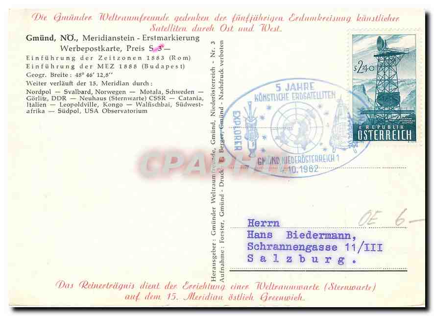CPA Gmund No Meridianstein auf dem Hauptmeridian  — Rückseite