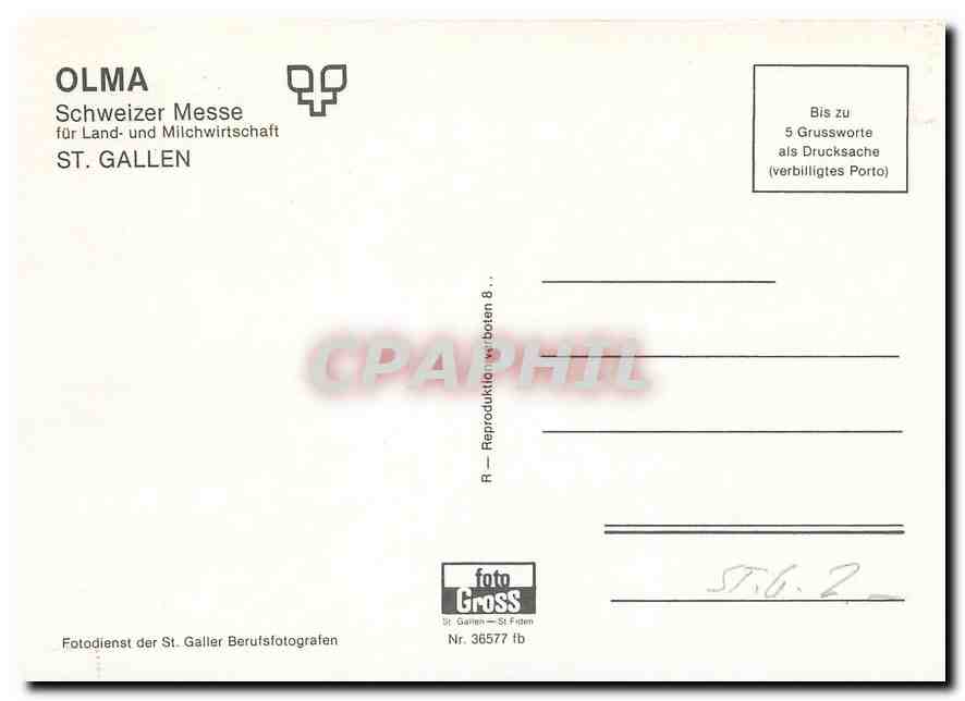 CPA Gruss von der Olma St Gallen  — Rückseite
