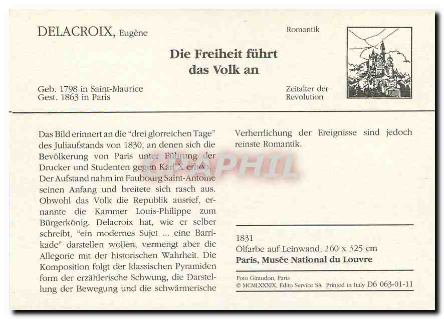 CPA Delacroix Eugene Die Freiheit fuhrt das Volk an  — Rückseite
