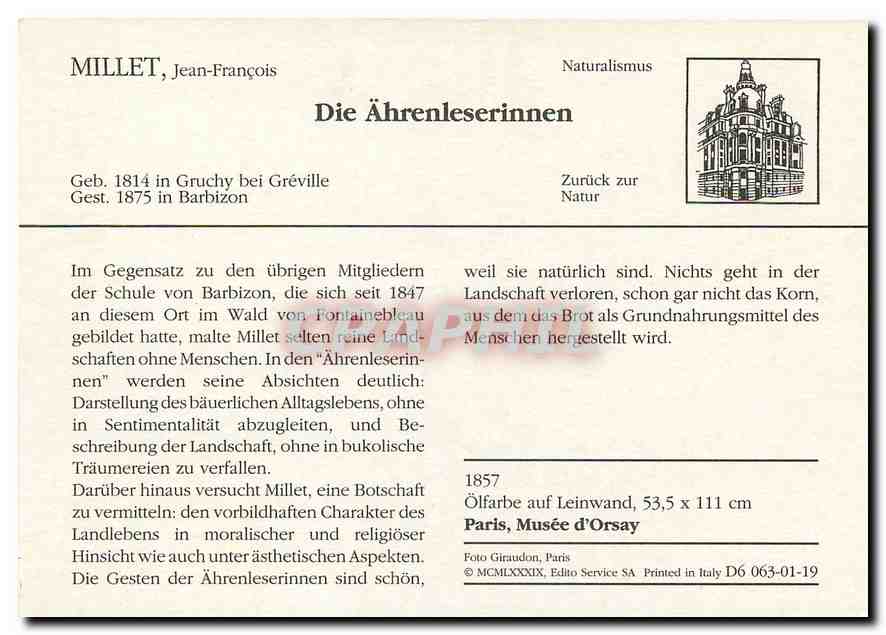 CPA Millet Jean Francois Die Ahrenleserinnen  — Rückseite