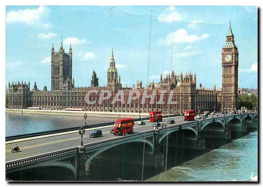 Londres — Vue du Parlement et de Big Ben depuis Westminster Bridge — CPAPHIL