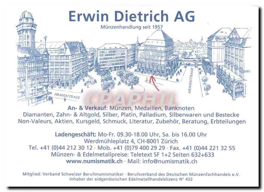 CPM Erwin Dietrich AG Munzenhandlung seit 1957 Tigre — Verso