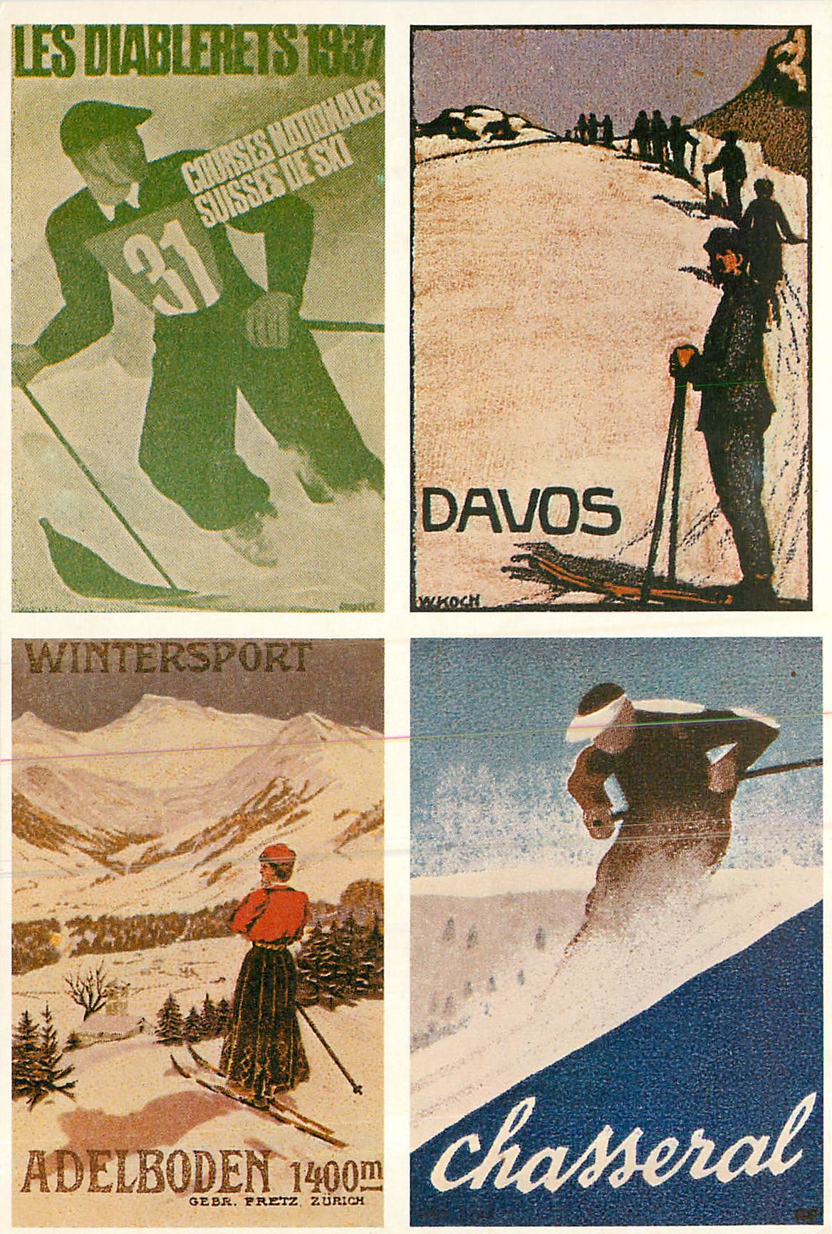 CPM Werbivignetten fur les Diablereta Adelboden Chasseral und Davos Ski