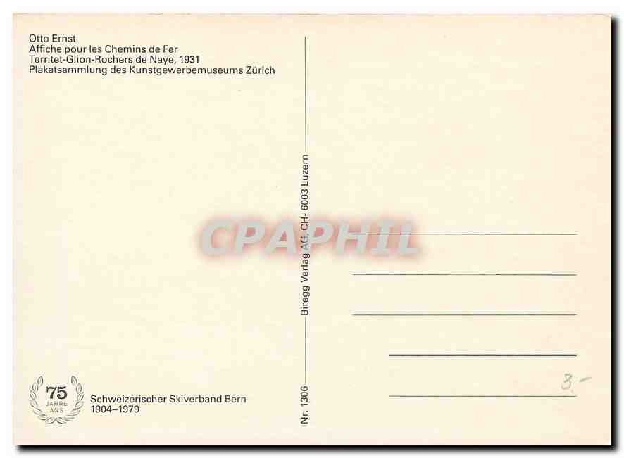 CPM Rochers de Naye Otto Ernst Affiche pour les Chemins de Fer  — Rückseite
