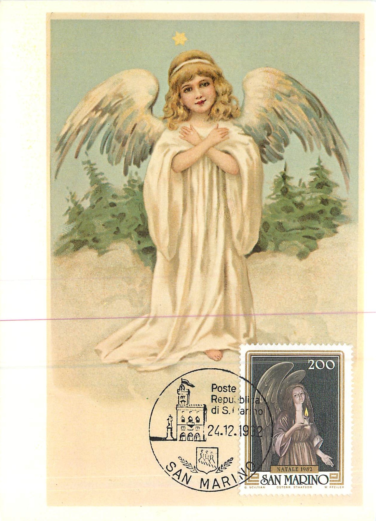 CPM Reproduktion einer Weihnachtskarte aus der Zeit um 1910 Ange