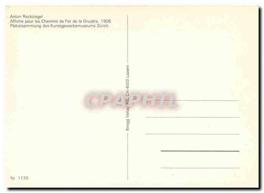 CPM Suisse Chemins de fer electriques de la Gruyere Anton Reckziegel  — Verso