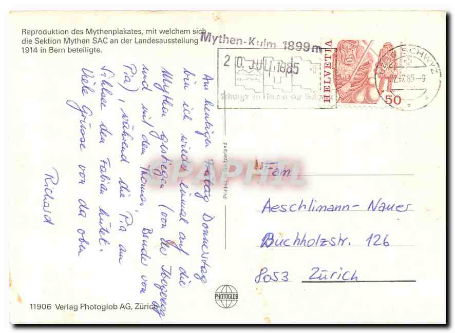 CPM Mytenhaus auf dem Grossen Mythen  — Rückseite