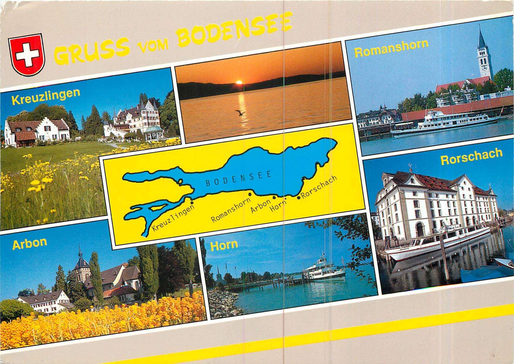 CPM Gruss vom Bodensee Kreuzlingen Romanshorn Arbon Horn Rorschach 