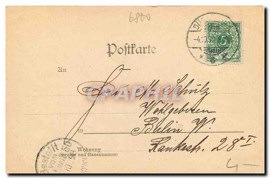 CPA Gruss aus Mannheim Schloss Tramway (carte 1898) — Rückseite