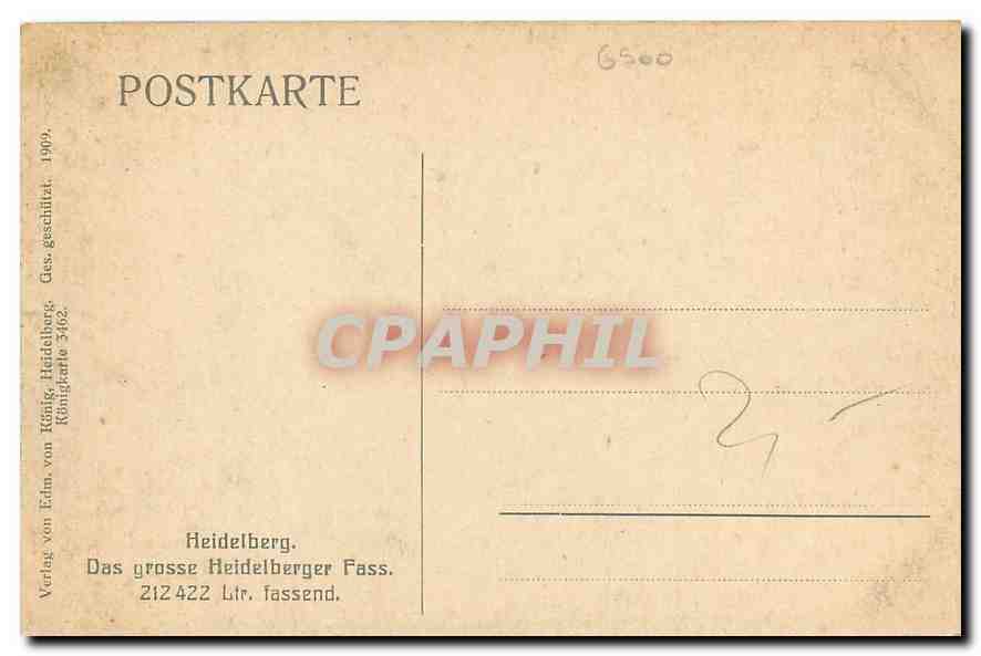 CPA Heidelberg Das grosse Heidelberg Fass  — Rückseite