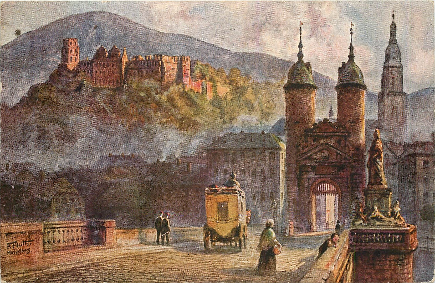 CPA Heidelberg mit der alten Brucke und dem Denkmal des Kurfursten Karl Theodor 