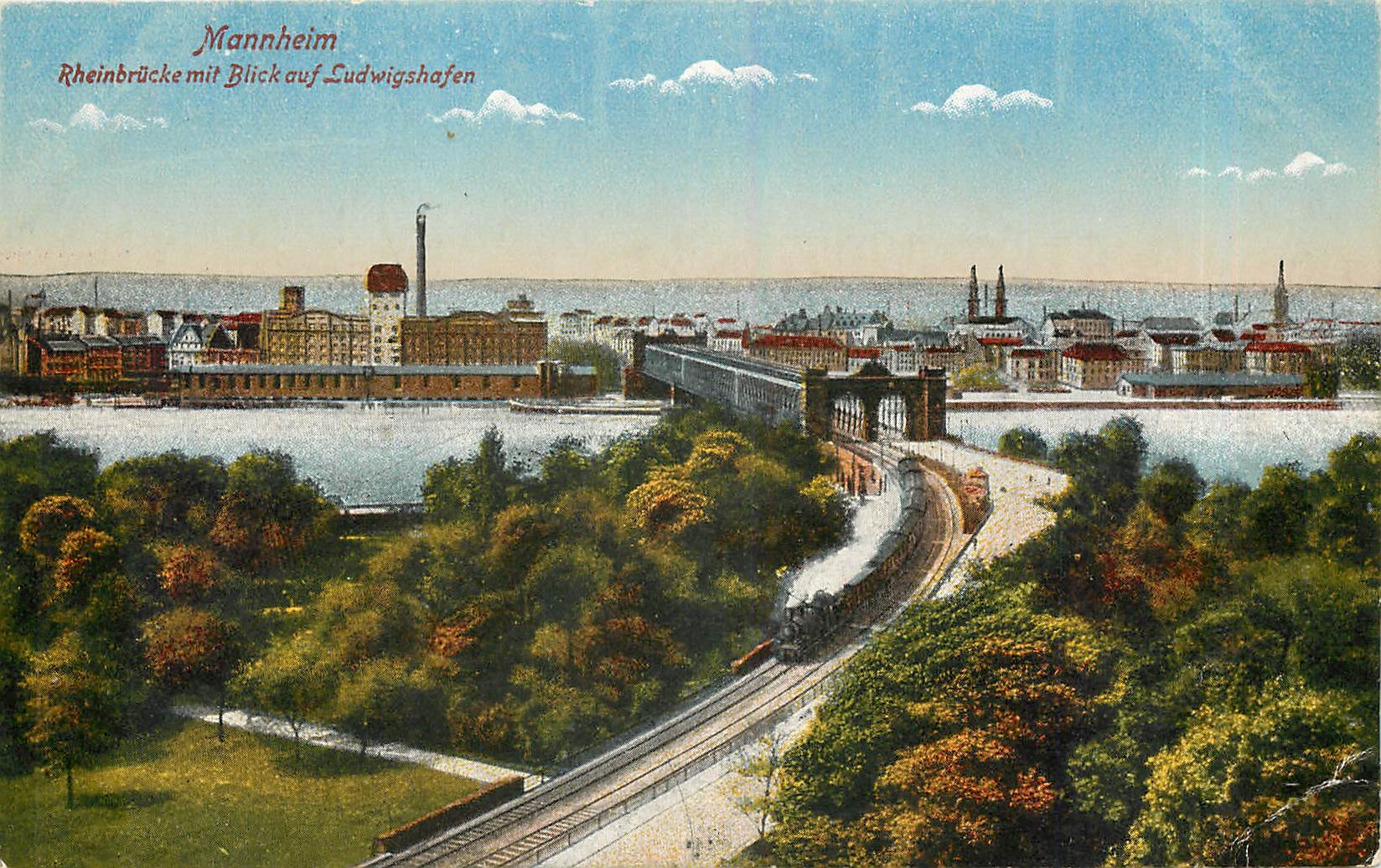 CPA Mannheim Rheinbrucke mit Blick auf Ludwigshafen Train