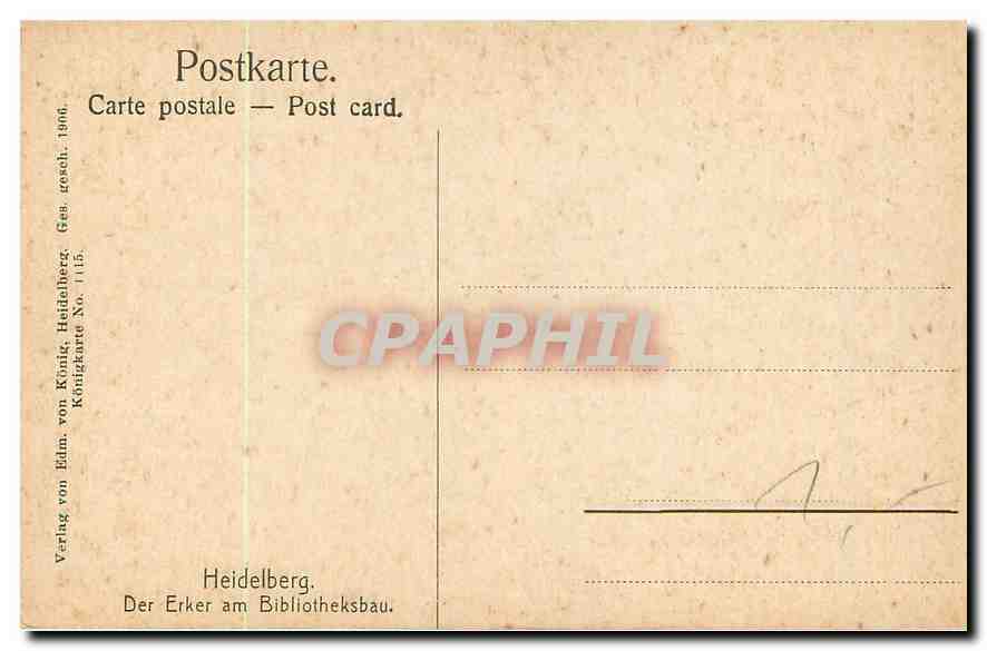 CPA Heidelberg Der Erker am Bibliotheksbau  — Rückseite