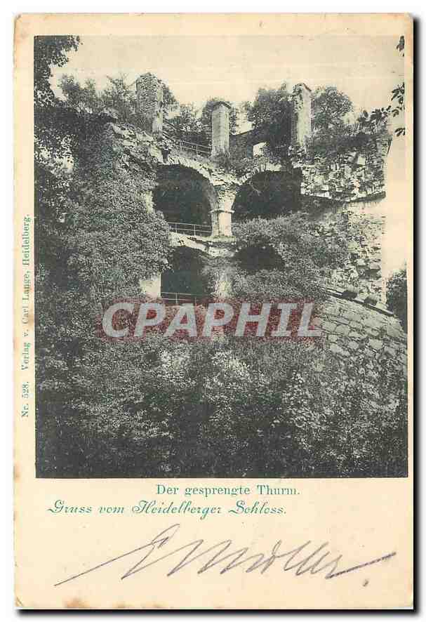 CPA Gruss vom Heidelberg Schloss Der gesprengte Thurm 