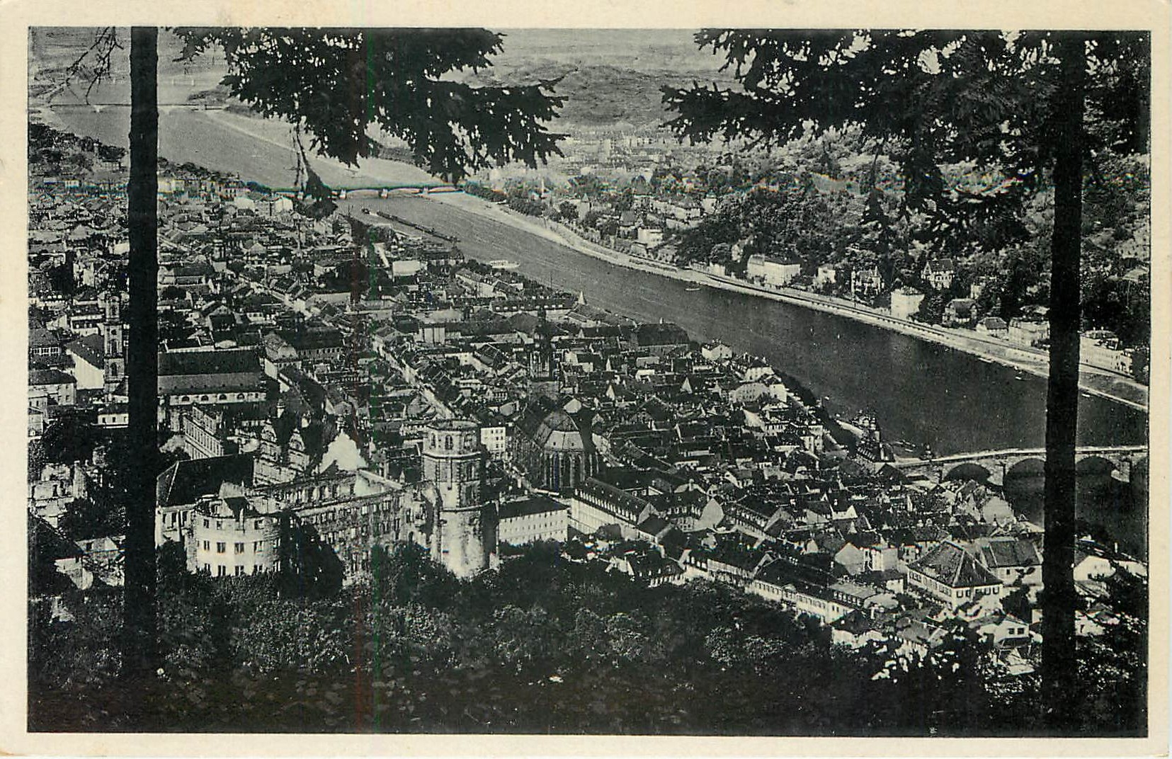 CPA Blick vom Rindenhauschen auf Schloss und Stadt Heidelberg 