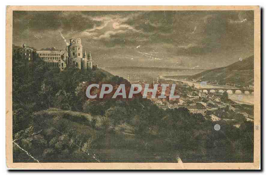 CPA Heidelberg von der Terrasse bei Mondschein gesehen 