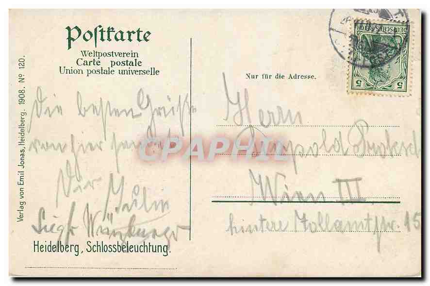 CPA Heidelberg Schlossbeleuchtung  — Rückseite