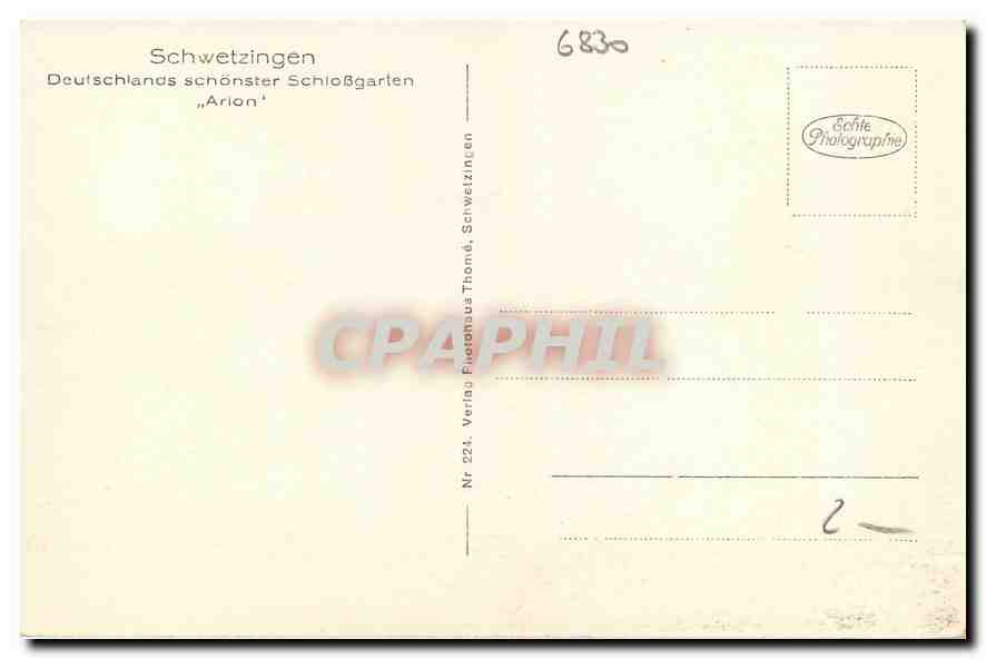 CPA Schwetzingen Deutschlands schonster Schlossgarten Arion  — Rückseite