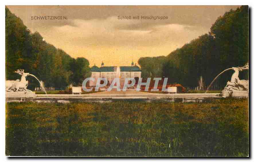 CPA Schwetzingen Schloss mit Hirschgruppe 