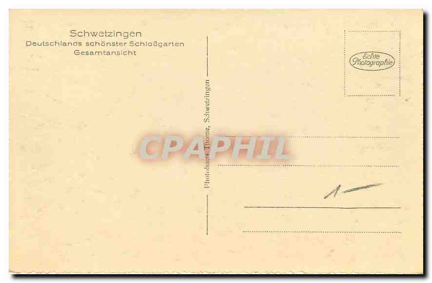 CPA Schwetzingen Deutschlands schonster Schlossgarten Gesamtansicht  — Rückseite