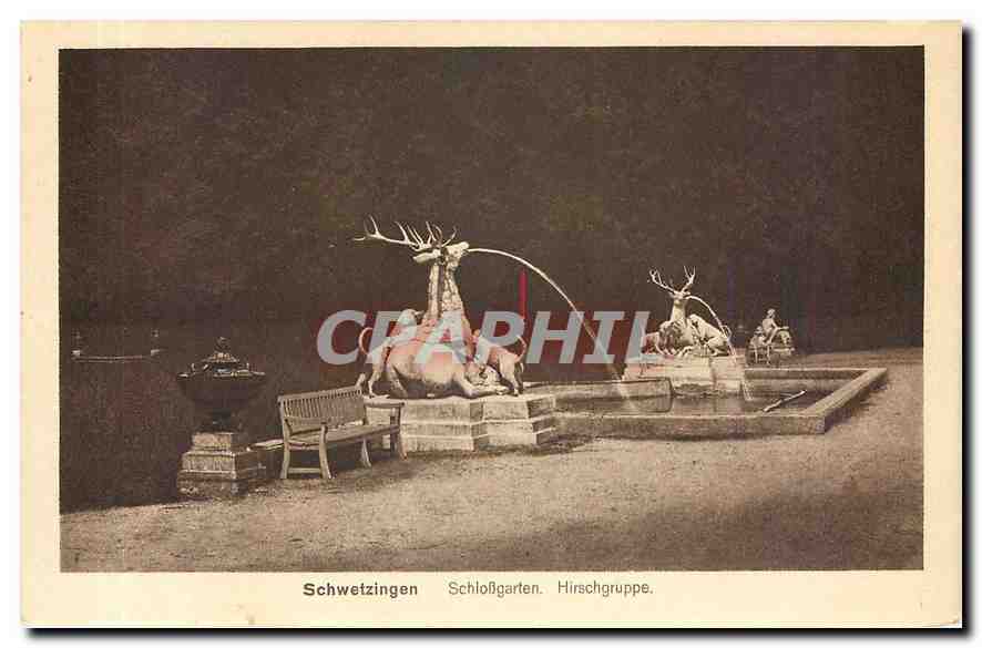 CPA Schwetzingen Schlossgarten Hirschgruppe Chiens Cerf