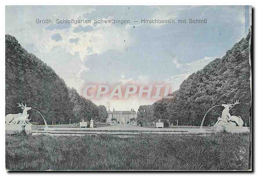 CPA Grossh Schlossgarten Schwetzingen Hirschbassin mit Schloss 