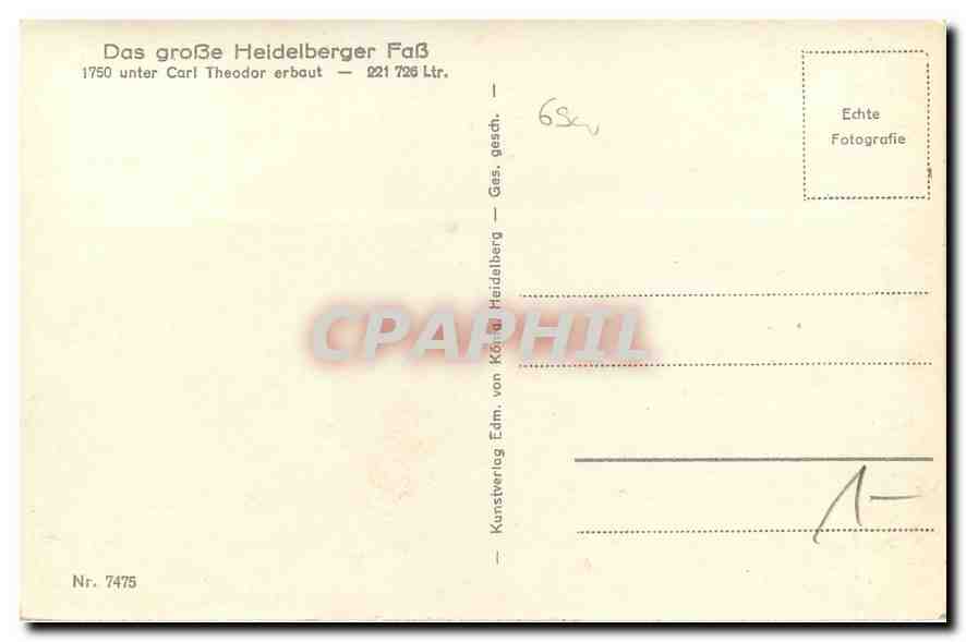 CPA Das grosse Heidelberger Fass  — Rückseite