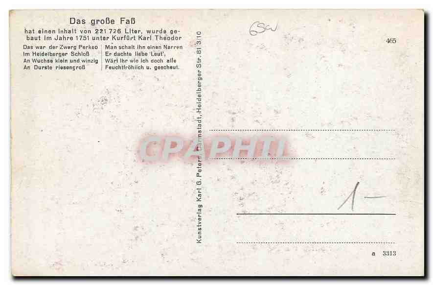 CPA Das grosse Heidelberger Fass Heildelberg — Rückseite