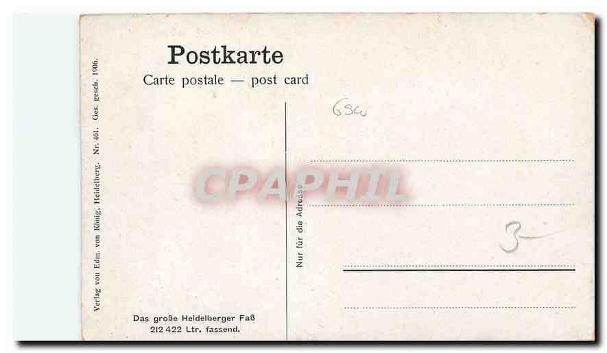 CPA Das grosse Heidelberger Fass  — Rückseite