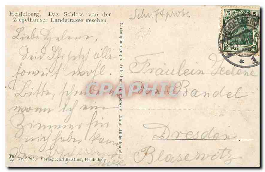 CPA Heidelberg Das Schloss von der Ziegelhauser Landstrasse gesehen  — Rückseite