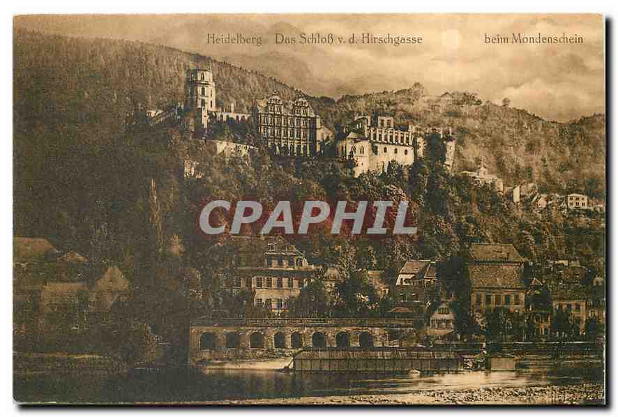 CPA Heidelberg Das Schloss vd Hirschgasse beim Mondenschein 