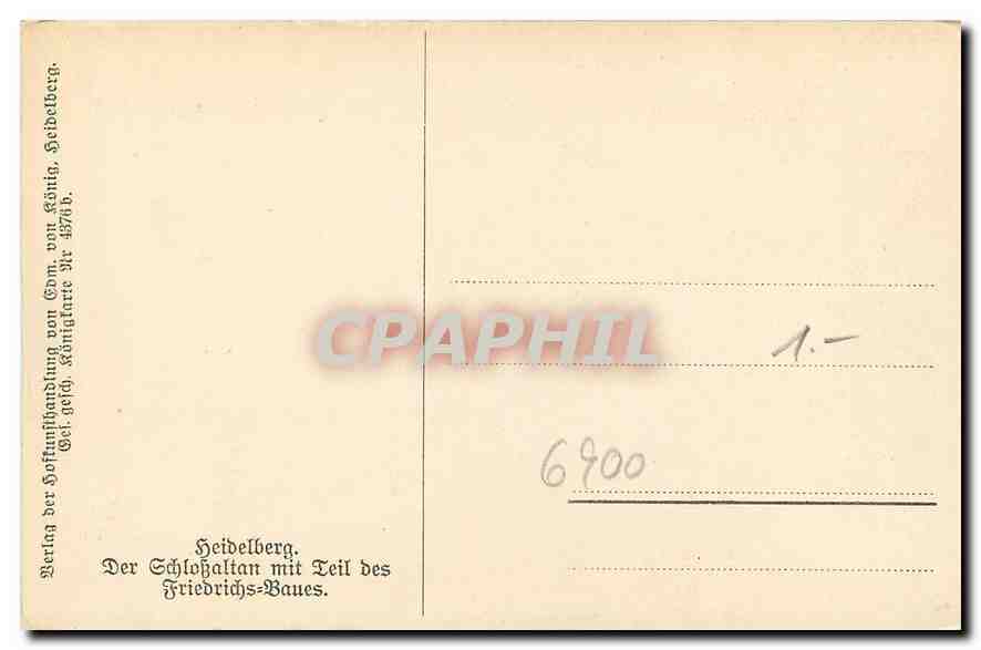 CPA Heidelberg Der Schlossaltan mit Leil des Friedrichs Baues  — Rückseite