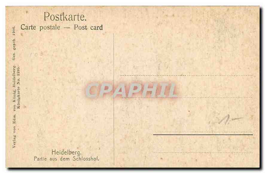 CPA Heidelberg Partie aus dem Schlosshof  — Rückseite