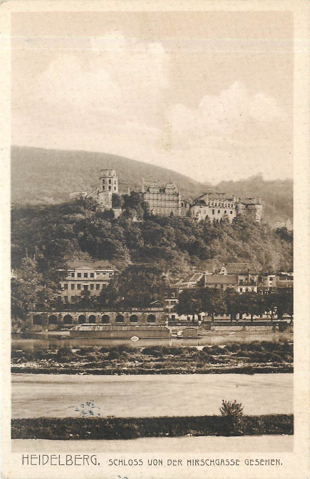 CPA Heidelberg Schloss von der Hirschgasse gesehen 