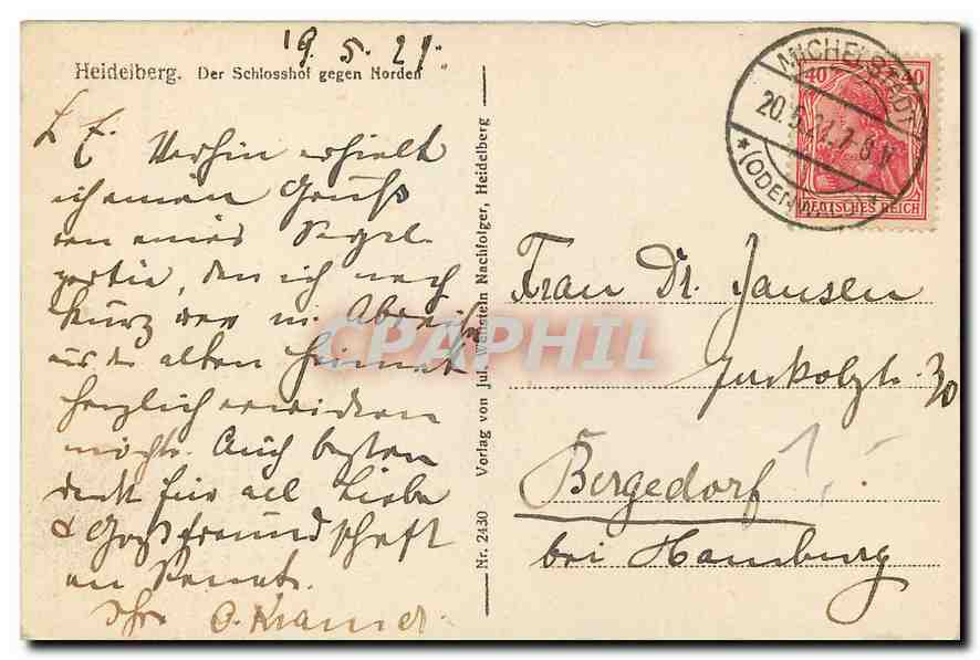 CPA Heidelberg Der Schlosshof gegen Norden  — Rückseite
