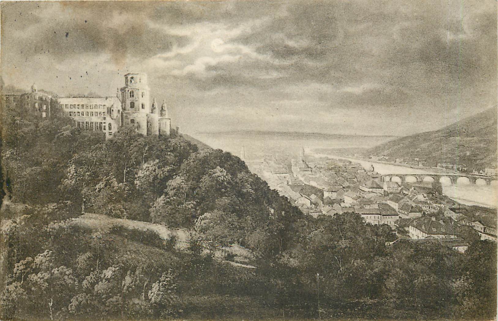 CPA Heidelberg vd Terrasse bei Mondschein gesehen 