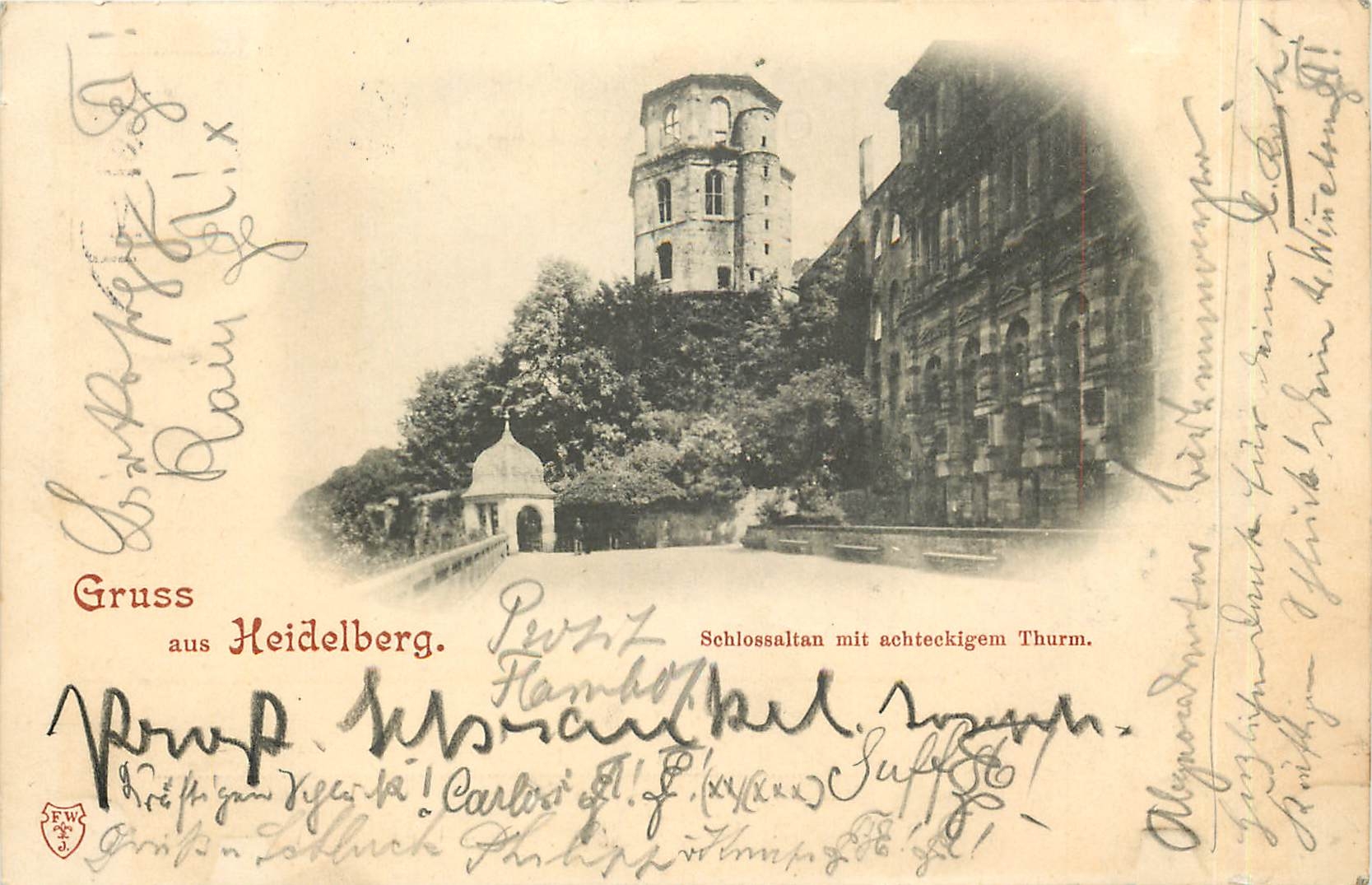 CPA Gruss aus Heidelberg Schlossaltan mit achteckigem Thurm (carte 1898)