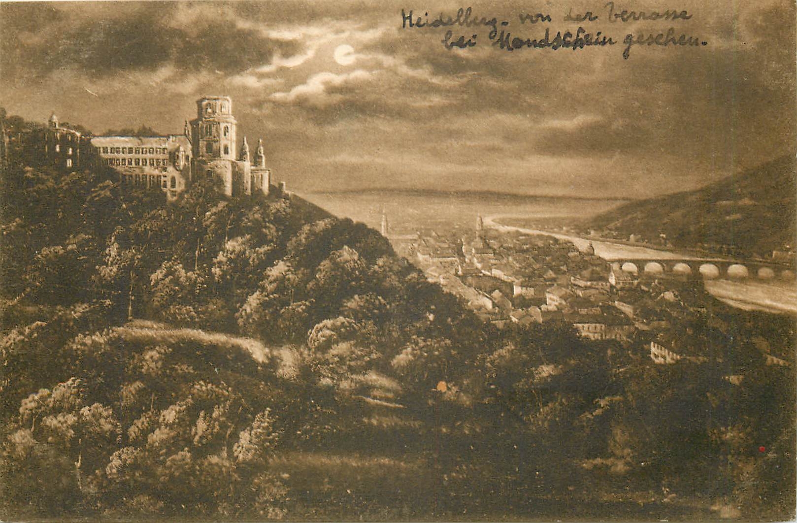 CPA Heidelberg von der Terrasse bei Mondschein gesehen 