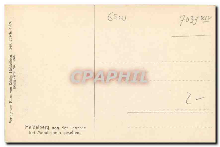 CPA Heidelberg von der Terrasse bei Mondschein gesehen  — Rückseite