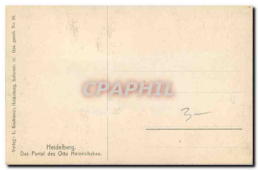 CPA Heidelberg Das Portal des Otto Heinrichsbau  — Rückseite