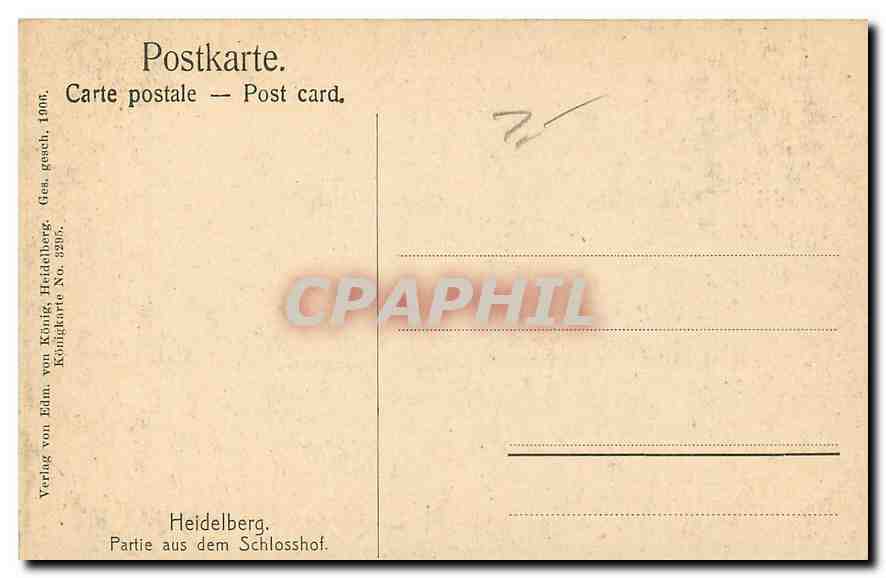 CPA Heidelberg Partie aus dem Schlosshof  — Rückseite
