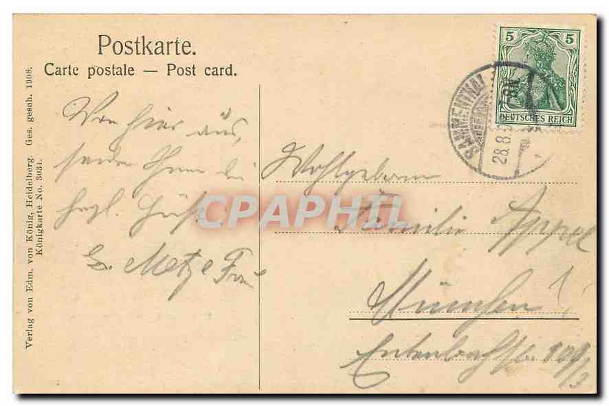 CPA Alt Heidelberg du feine du Stadt an Ehren reich Am Neckar und am Rheine Kein andre kommt dir gle — Rückseite